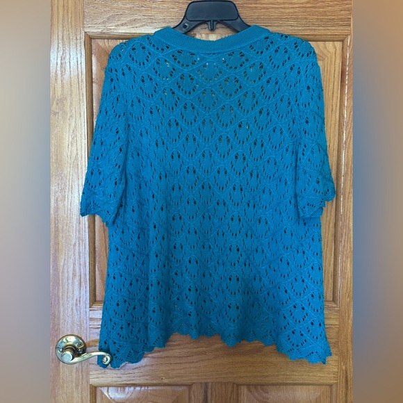 Christopher & Banks Women’s Size Large Turquoise Knit Cardigan Sweater - Picture 2 of 3